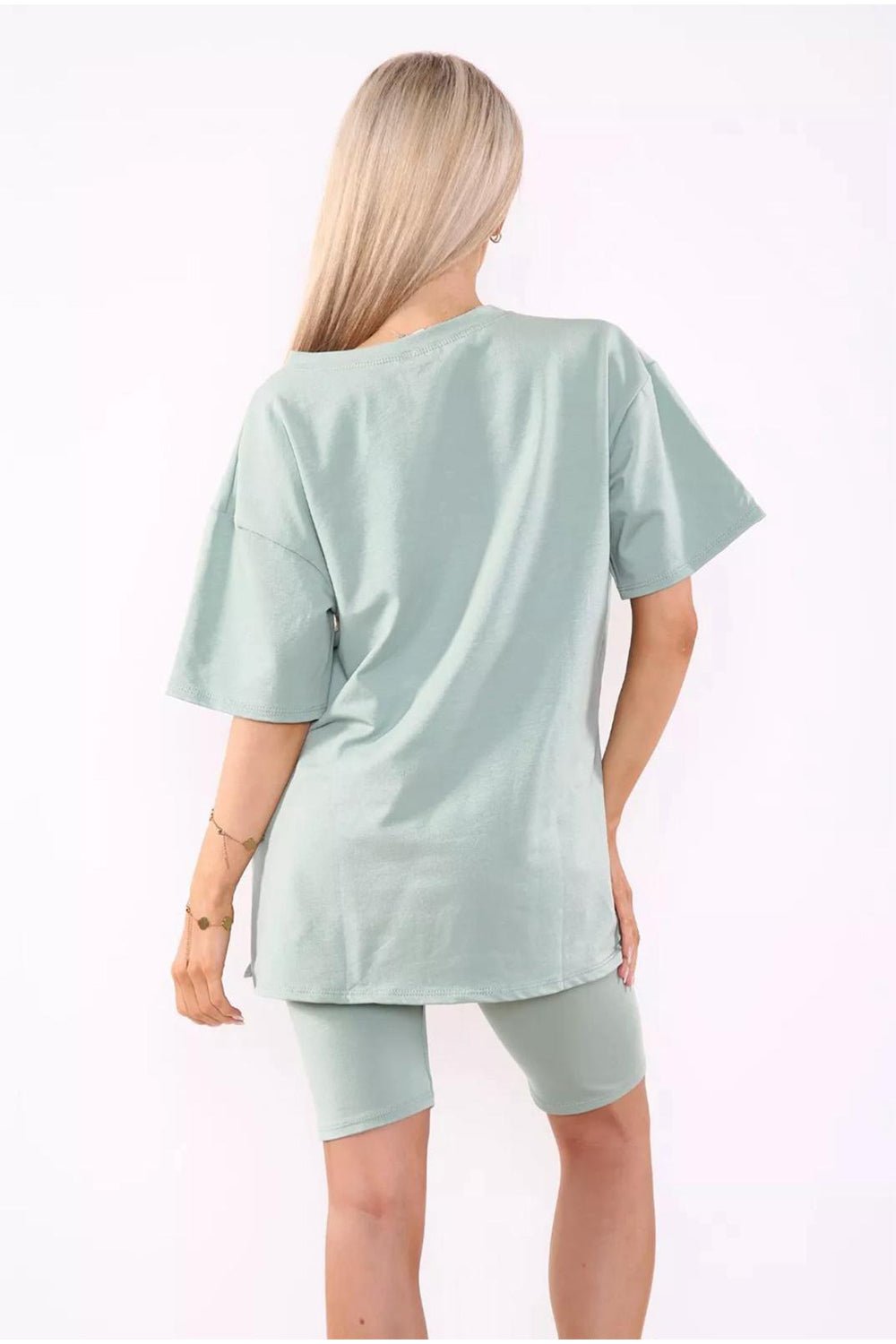 Love Side Slit Cycling Short and T-Shirts Co-Ord Two Piece Set with FrontÂ LoveÂ Slogan For Women  - Dropwear