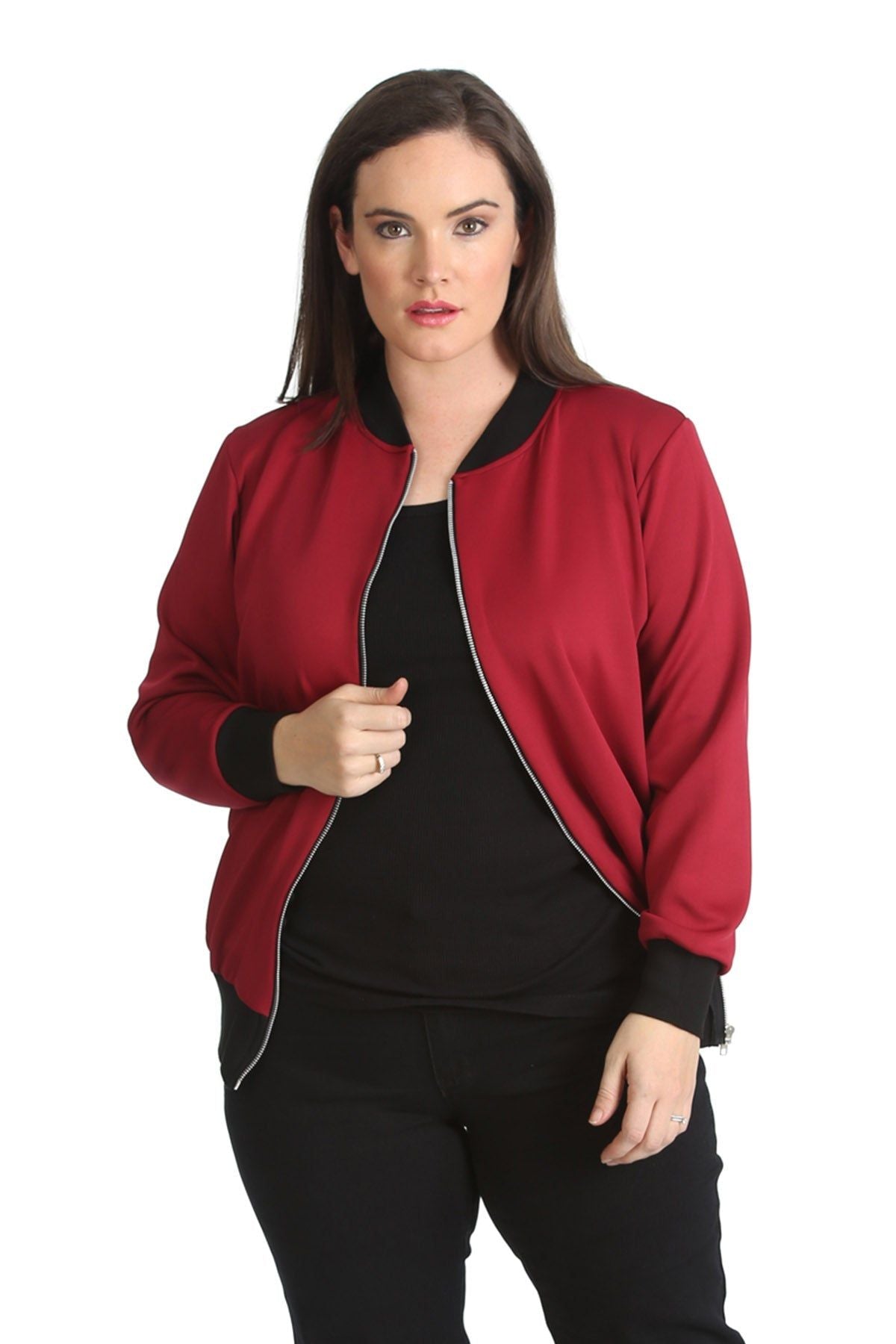 Black Plain Bomber Jacket Sleeve Top For Women 16 - Dropwear
