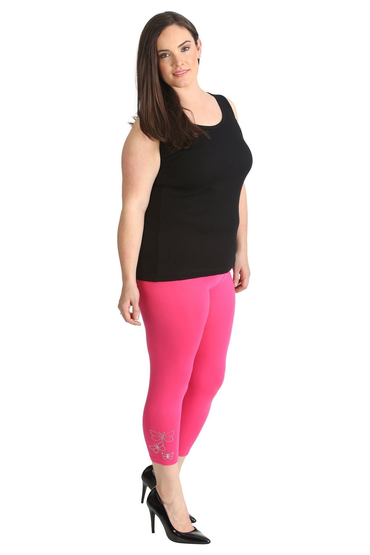 Navy Blue Plus Size 3/4 Butterfly Sequin Leggings For Women 20-22 - Dropwear