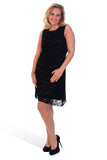 Purple Floral Lace Sequin Ladies Sleeveless Party Dress For Women 12-14 - Dropwear