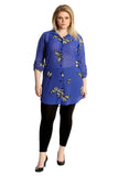 Royal Blue Butterfly Print Side Slit Curved Hem Top For Women 24 - Dropwear