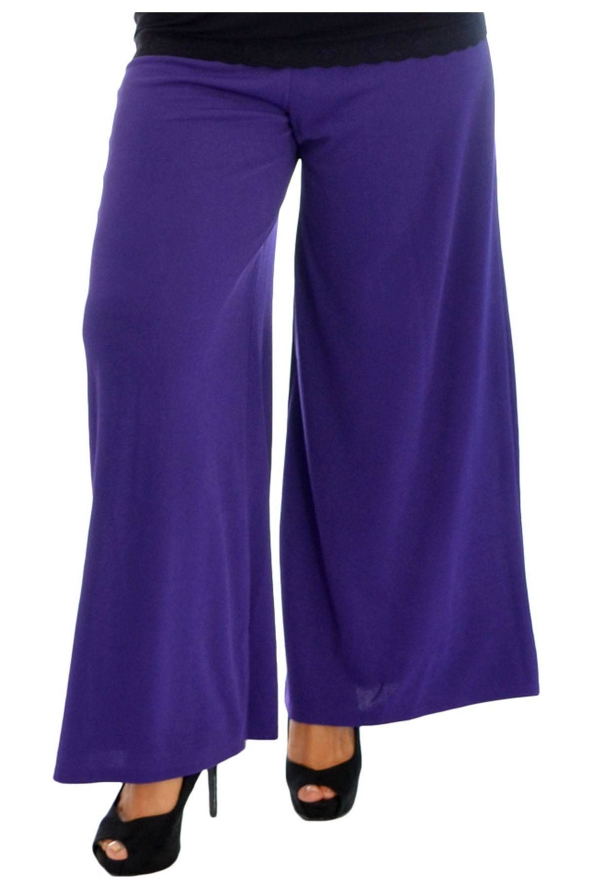 Navy Blue Wide Leg Flared Plain Palazzo Trouser For Women 12-14 - Dropwear