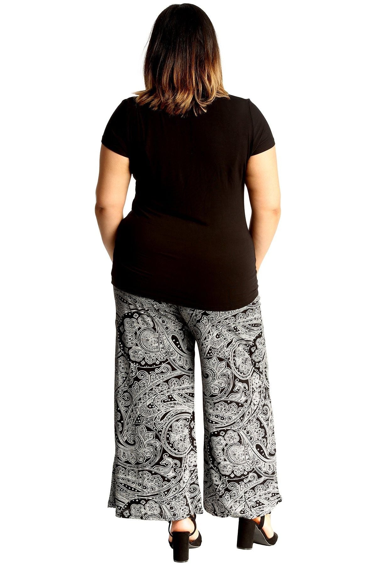 Plus Size Big Paisley Print Palazzo Trouser For Women  - Dropwear