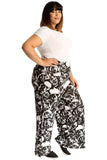 Skull Roses Plus Size Skull Roses Print Palazzo Trouser For Women 24-26 - Dropwear