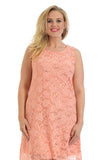 Coral Floral Lace Sequin Ladies Sleeveless Party Dress For Women 24-26 - Dropwear