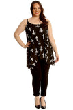 Black White Cross Print Strappy Dress Vest Top For Women  - Dropwear