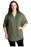 Pink Zip Curved Hem V-Neck Batwing Sleeve Top For Women 12-14 - Dropwear