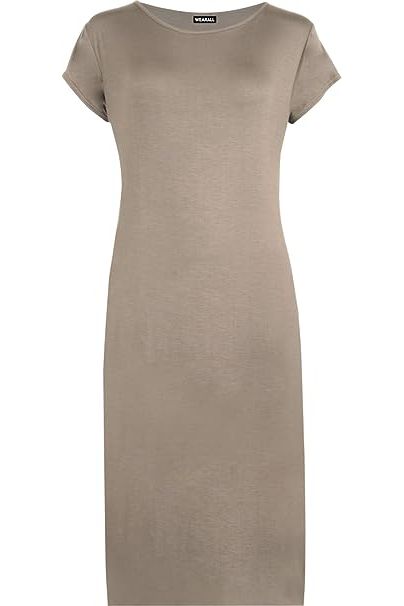 Plain Short Sleeve Jersey Midi Dress For Women  - Dropwear