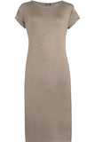Plain Short Sleeve Jersey Midi Dress For Women  - Dropwear