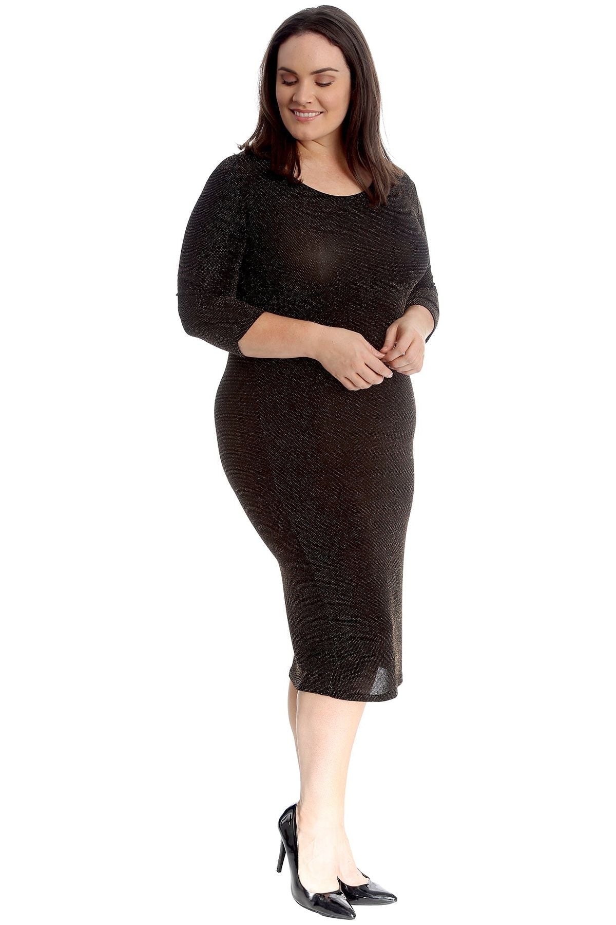 Gold Plus Size Lurex Metallic Glitter Bodycon Dress For Women 16 - Dropwear