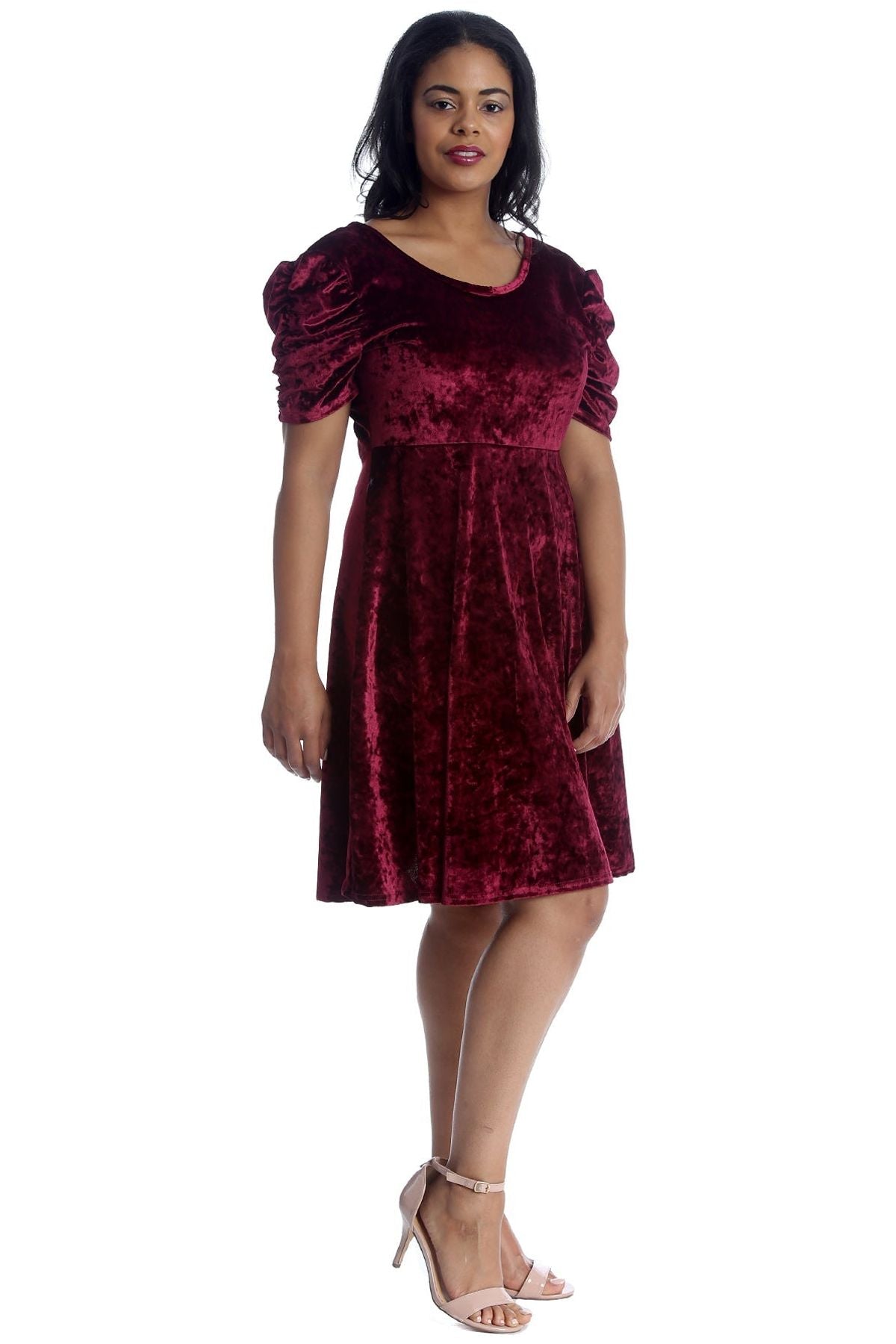 Royal Blue Plus Size Skater Style Velvet Cross Back Dress For Women 20 - Dropwear