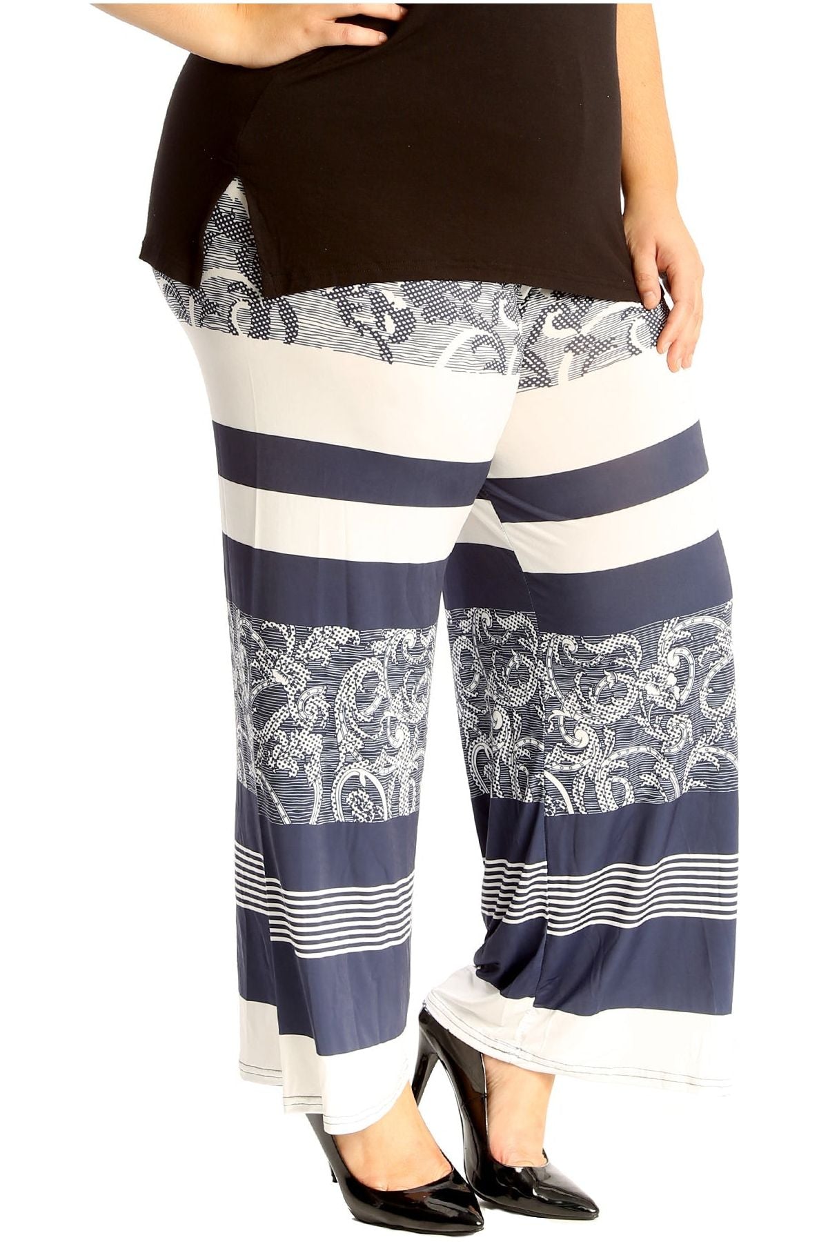 Navy Abstract Plus Size Navy Abstract Print Palazzo Trouser For Women 20-22 - Dropwear