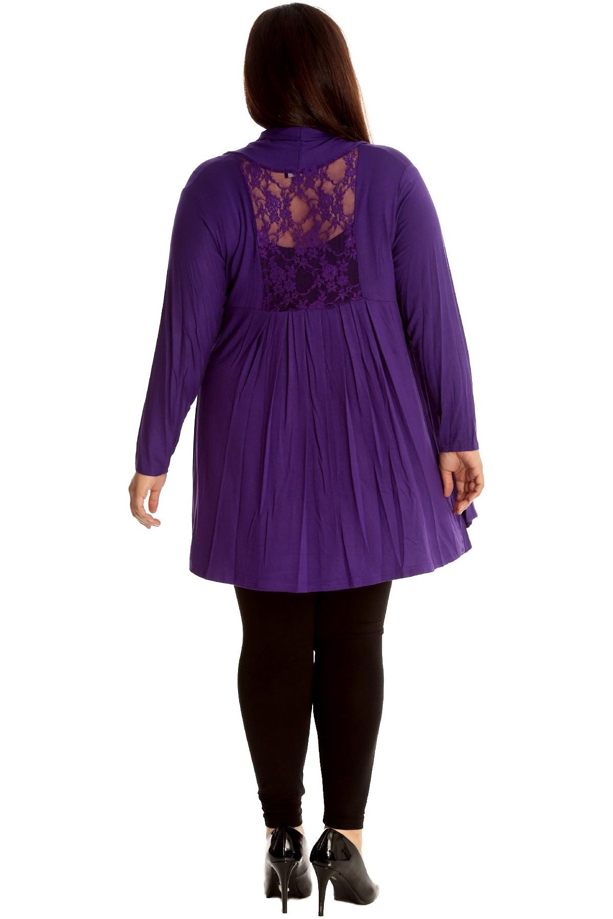 Plus Size Lace Back Open Pleated Cardigan For Women  - Dropwear