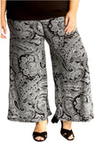 Black Plus Size Big Paisley Print Palazzo Trouser For Women 16-18 - Dropwear