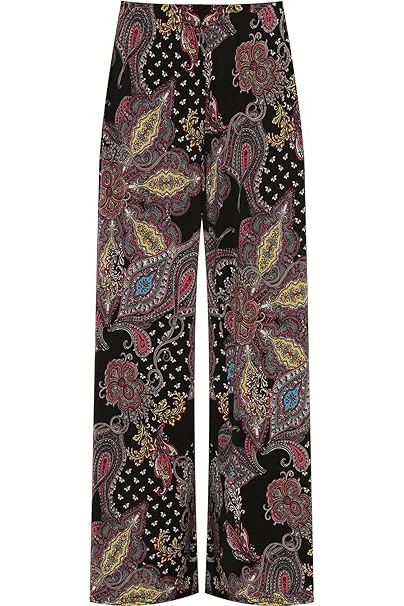 Plus Size Wine Paisley Print Wide Leg Palazzo Trouser For Women  - Dropwear