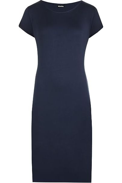 Plain Short Sleeve Jersey Midi Dress For Women  - Dropwear