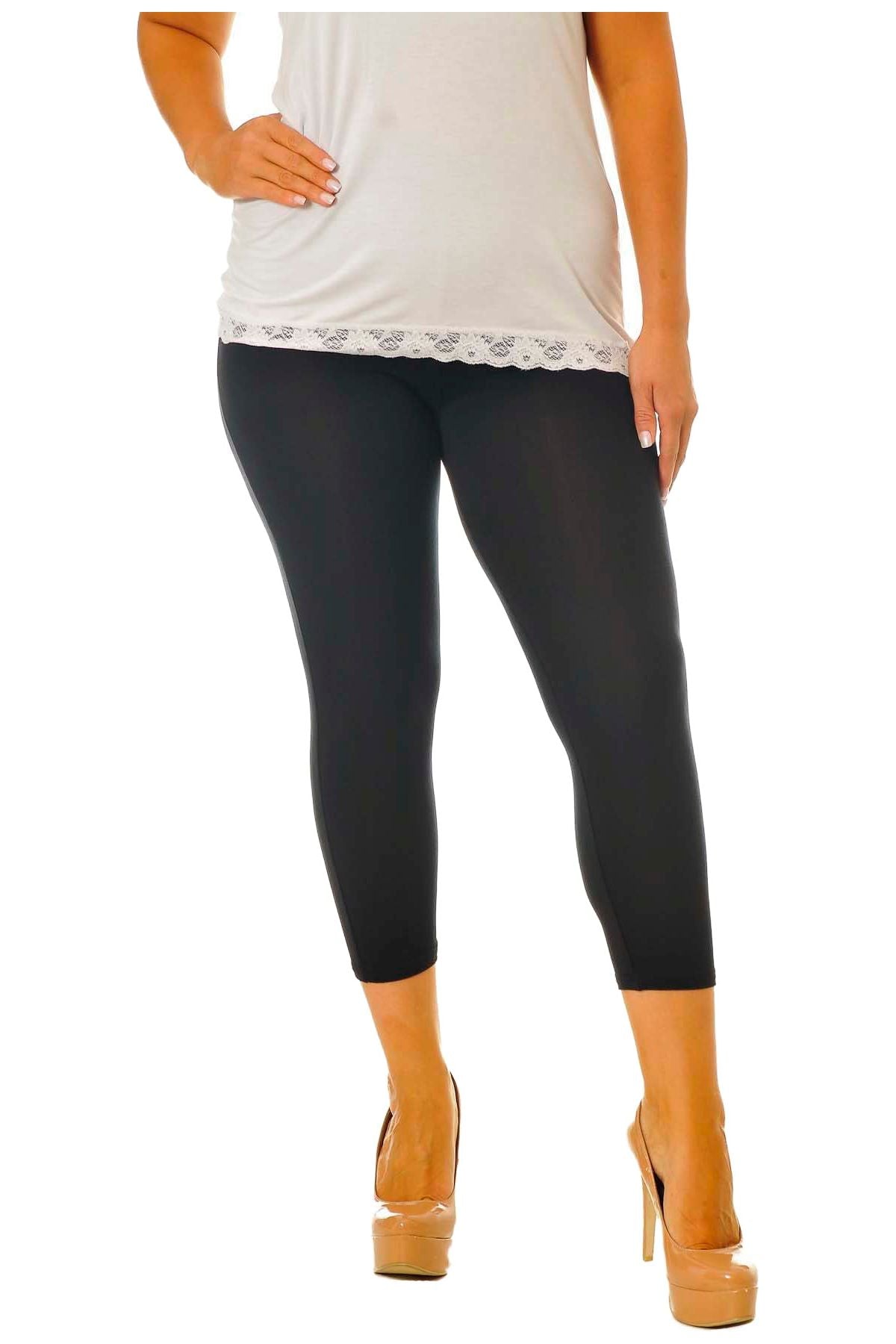 Black Plus Size 3/4 Length Cropped Leggings For Women 24-26 - Dropwear