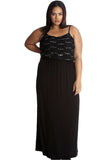 Black Plus Size Floral Sequin Lace Maxi Dress For Women 14 - Dropwear