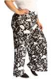 Skull Roses Plus Size Skull Roses Print Palazzo Trouser For Women 16-18 - Dropwear