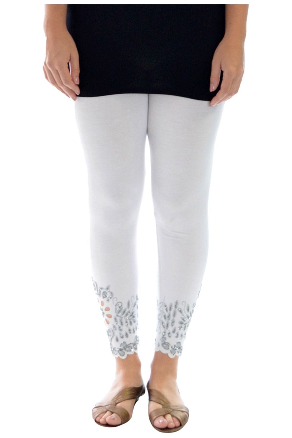 Sequin Scallop Beaded Flower Petal Leggings For Women  - Dropwear
