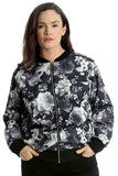 Black Rose Print Floral Bomber Jacket Top For Women 14 - Dropwear