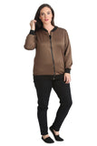 Khaki Green Plain Bomber Jacket Sleeve Top For Women 16 - Dropwear