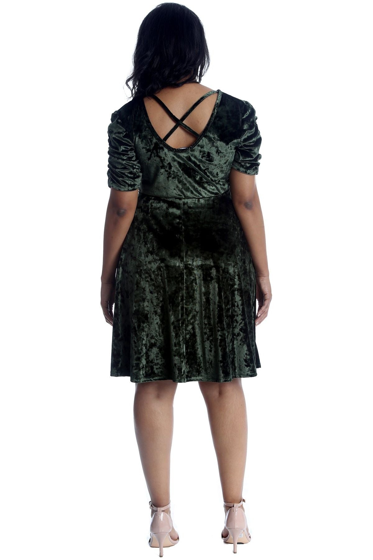 Pink Plus Size Skater Style Velvet Cross Back Dress For Women 20 - Dropwear