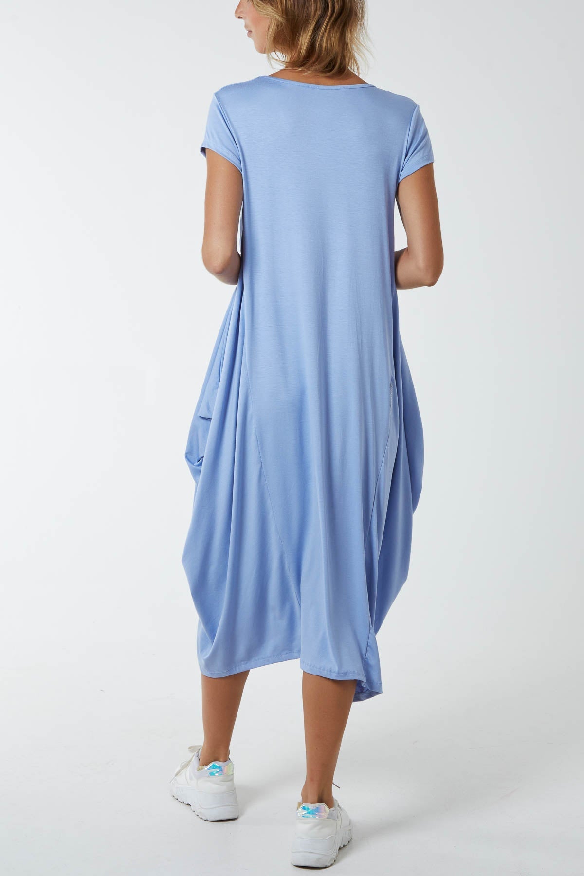 Light Blue Cap Sleeve Plain Parachute Dress For Women ONE SIZE - Dropwear