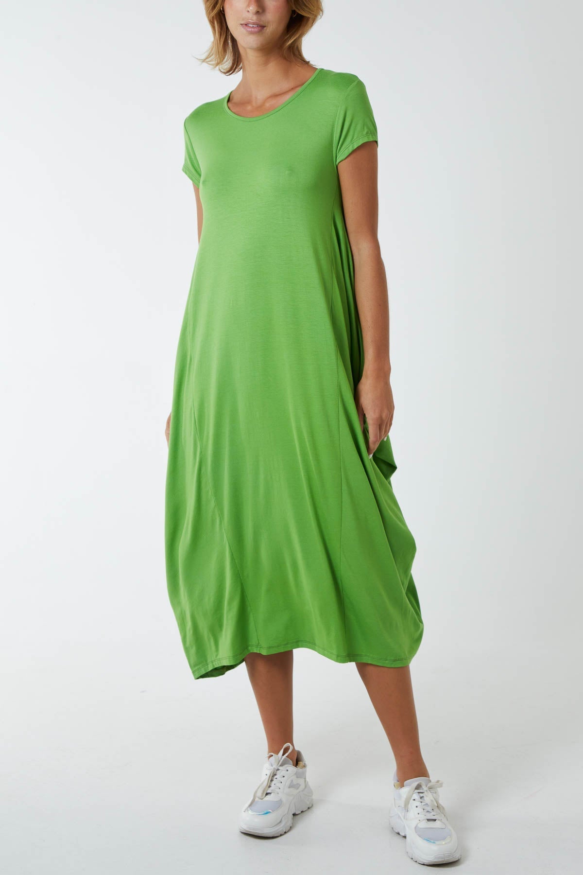 Light Grey Cap Sleeve Plain Parachute Dress For Women ONE SIZE - Dropwear