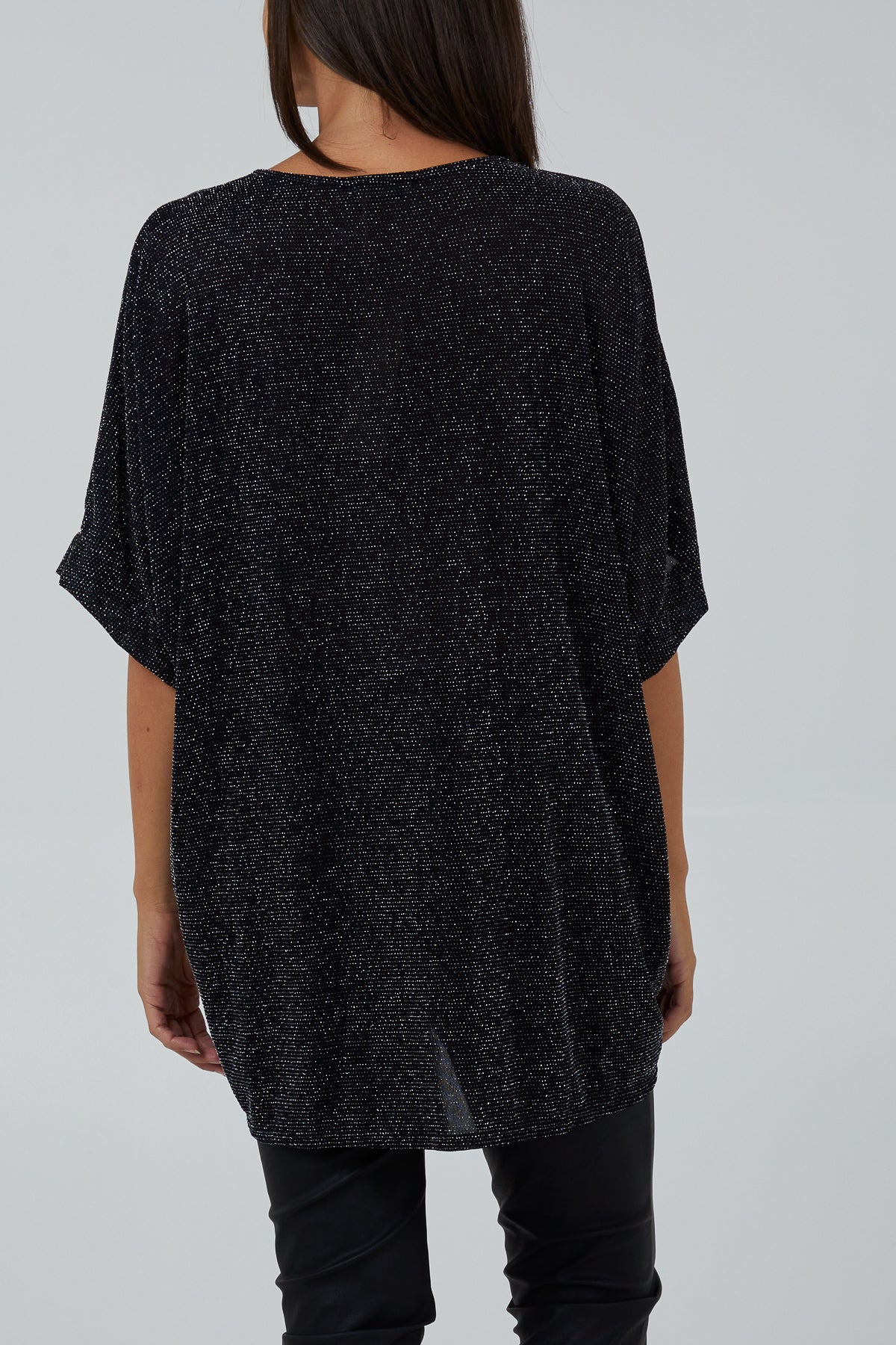 Glitter Lurex Twist Front Oversized Blouse For Women  - Dropwear