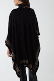 Reversible Geometric Trim Fine Knitted Cape For Women  - Dropwear