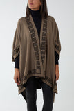 Black/Mocha Reversible Geometric Trim Fine Knitted Cape For Women ONE SIZE - Dropwear