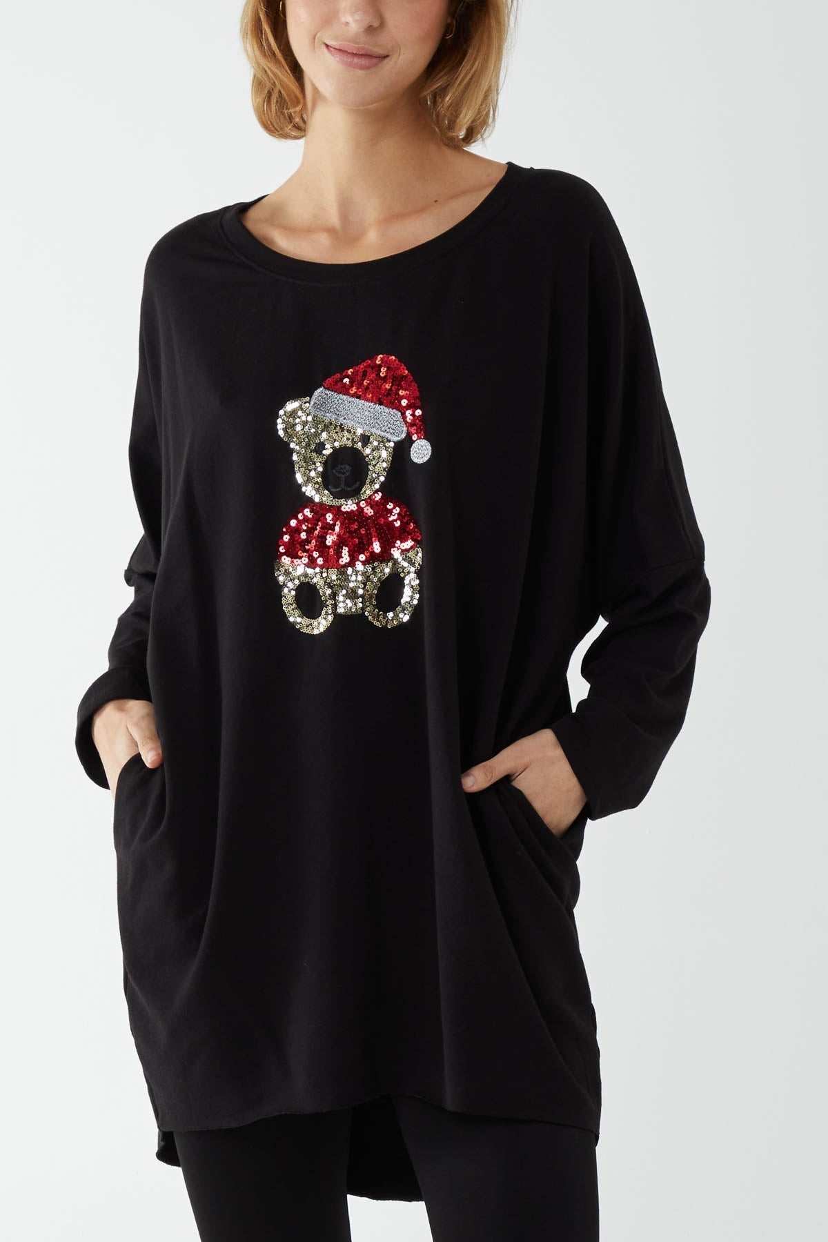 Sequin Teddy Bear Christmas Sweatshirt Jumper For Women  - Dropwear