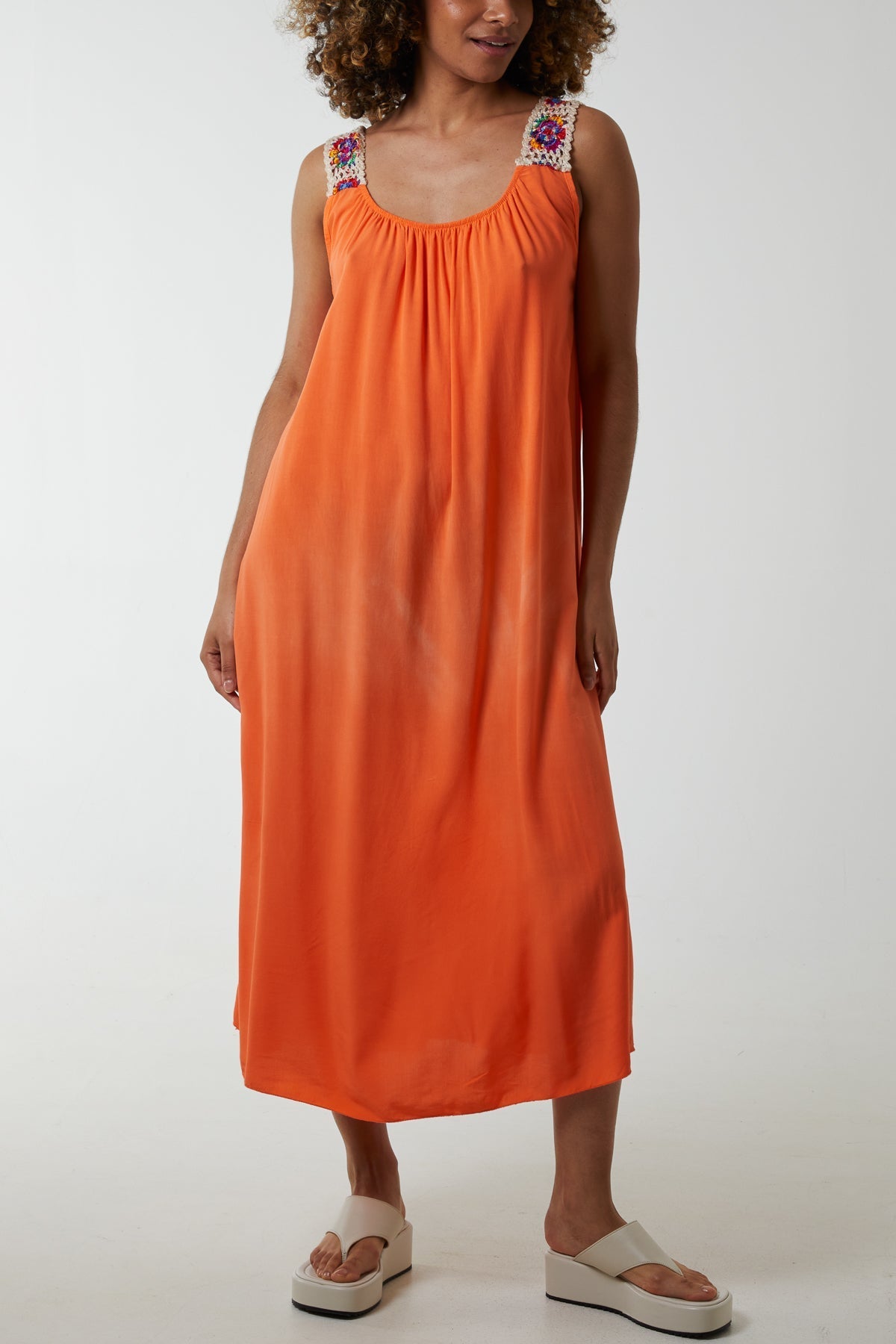 Crochet Sleeve Scoop Neck Midi Dress For Women  - Dropwear
