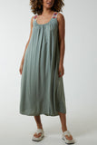Stone Crochet Sleeve Scoop Neck Midi Dress For Women ONE SIZE - Dropwear