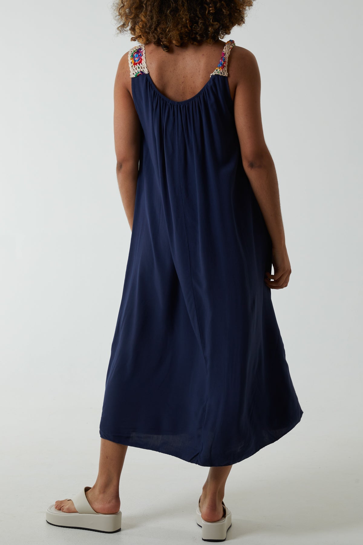 Crochet Sleeve Scoop Neck Midi Dress For Women  - Dropwear