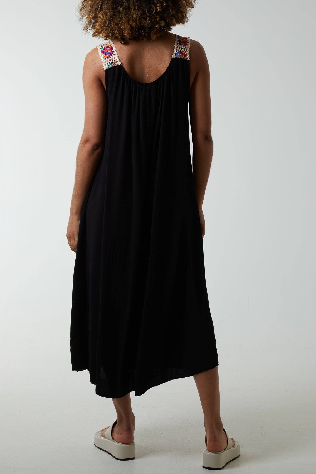 Crochet Sleeve Scoop Neck Midi Dress For Women  - Dropwear