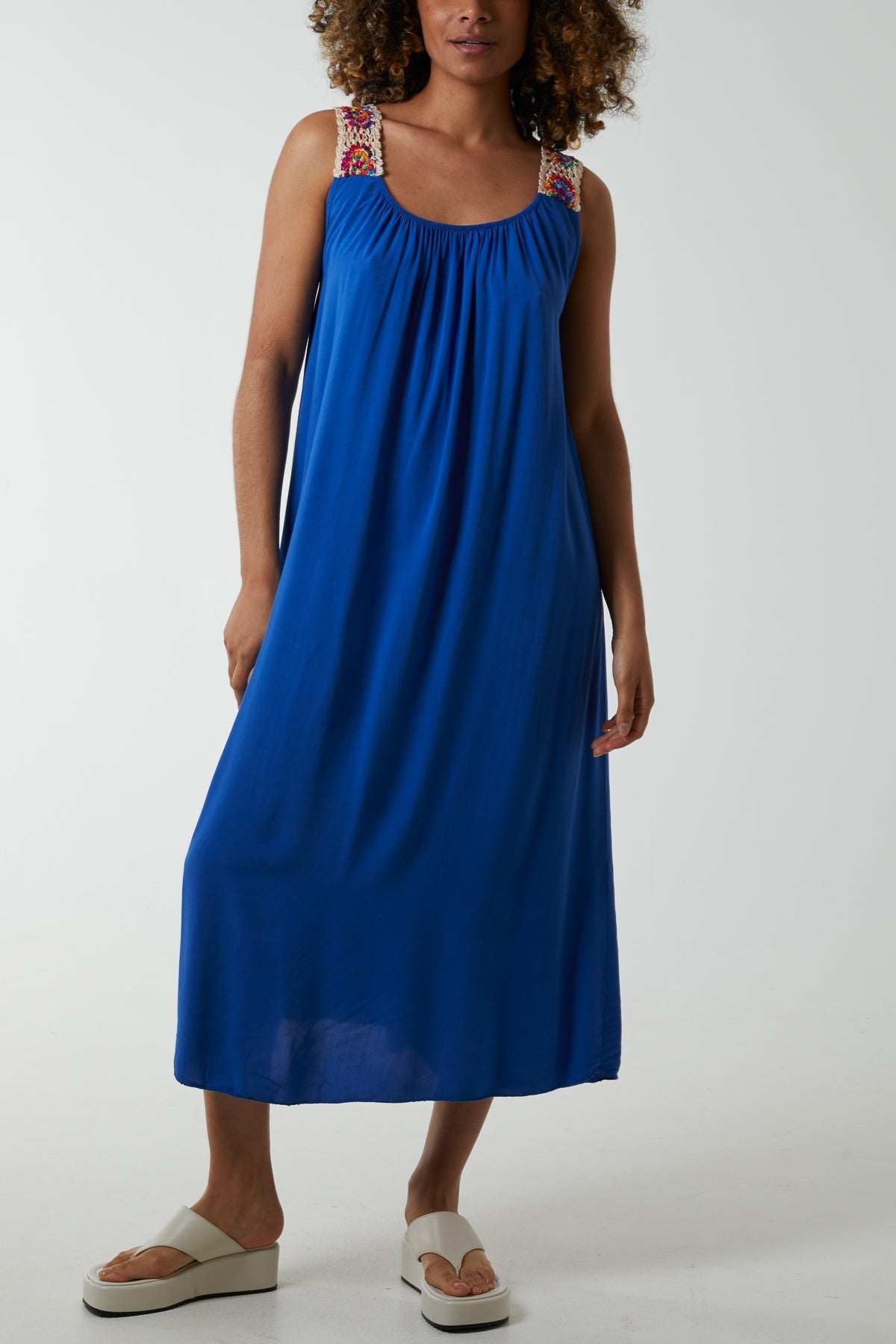 Navy Crochet Sleeve Scoop Neck Midi Dress For Women ONE SIZE - Dropwear