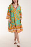Black Embroidery V-Neck Printed Tunic Dress For Women ONE SIZE - Dropwear