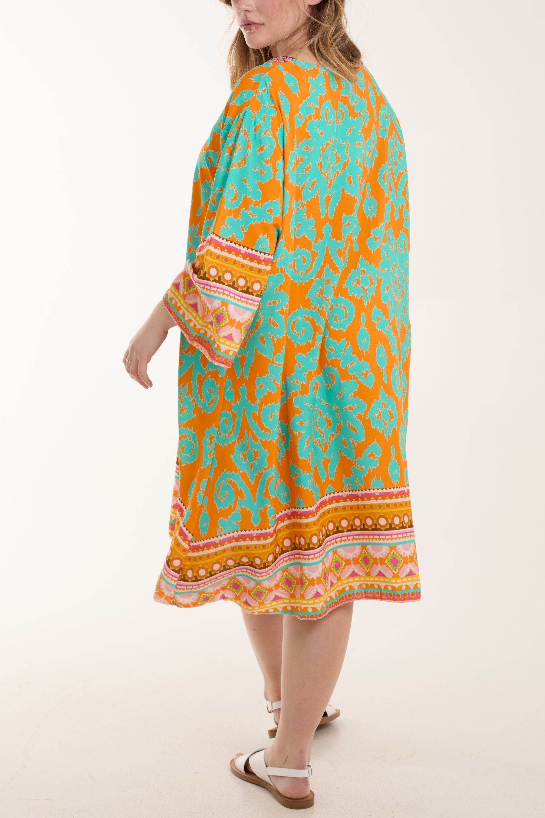 Jade Embroidery V-Neck Printed Tunic Dress For Women ONE SIZE - Dropwear