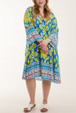 Embroidery V-Neck Printed Tunic Dress For Women  - Dropwear