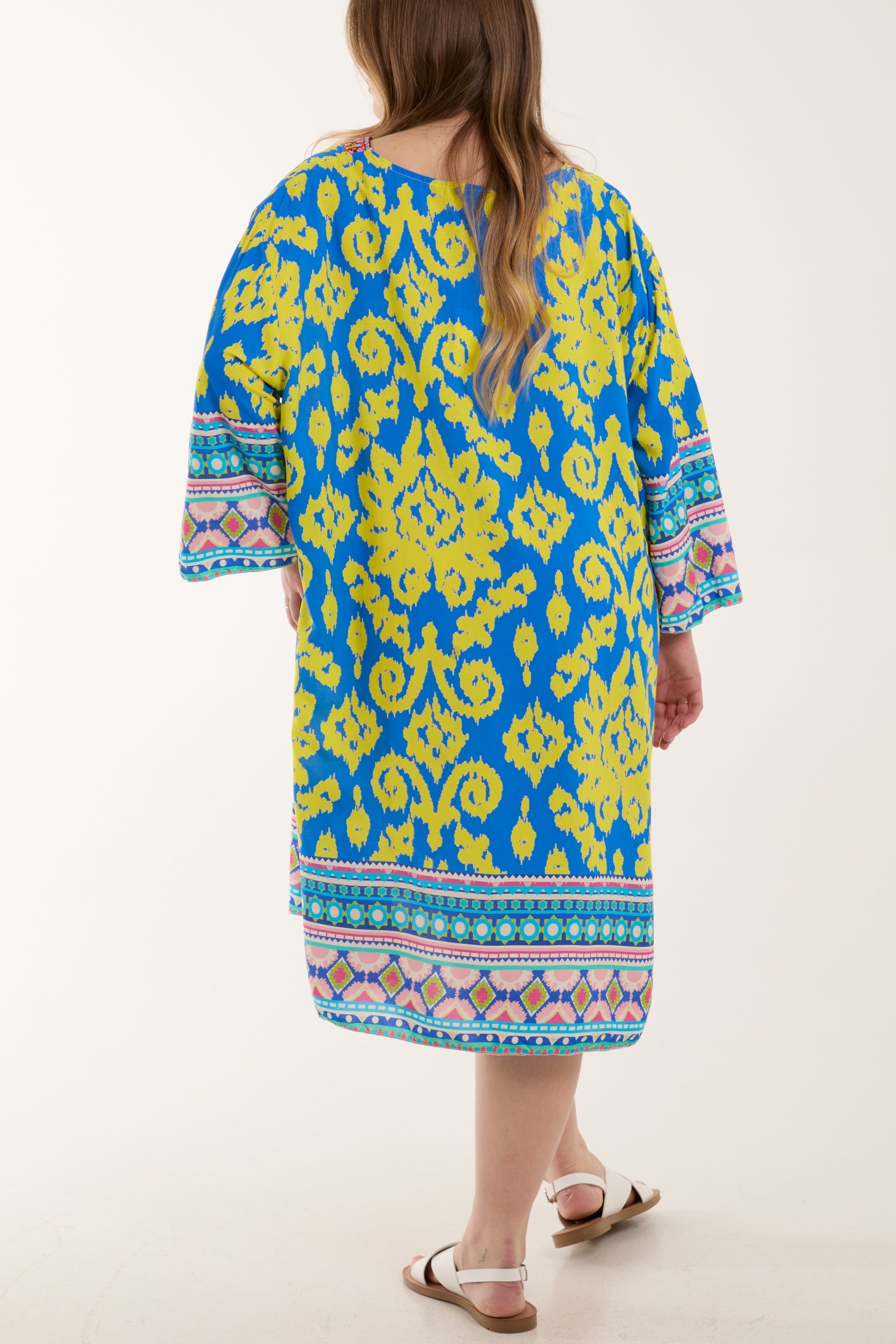 Embroidery V-Neck Printed Tunic Dress For Women  - Dropwear