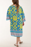 Embroidery V-Neck Printed Tunic Dress For Women  - Dropwear
