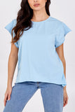 Cap Sleeve High Low Rolled Edge Top For Women  - Dropwear