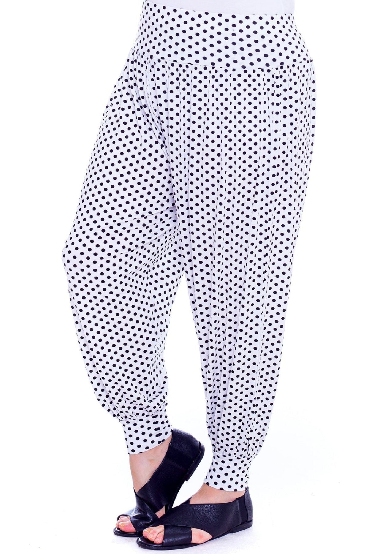 White Spot Plus Size Polka Dot Print Harem Trouser For Women 16-18 - Dropwear