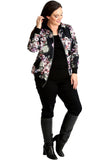 Black Floral Bomber Jacket Ladies Print Elasticated For Women 16 - Dropwear