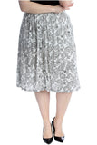 Plus Size Paisley White Print Midi Skirt For Women  - Dropwear