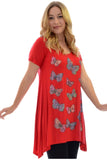 Black Butterfly Hanky Hem Short Sleeve Top For Women 16 - Dropwear