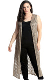 Mocha Floral Lace Open Top Cardigan For Women 22-24 - Dropwear