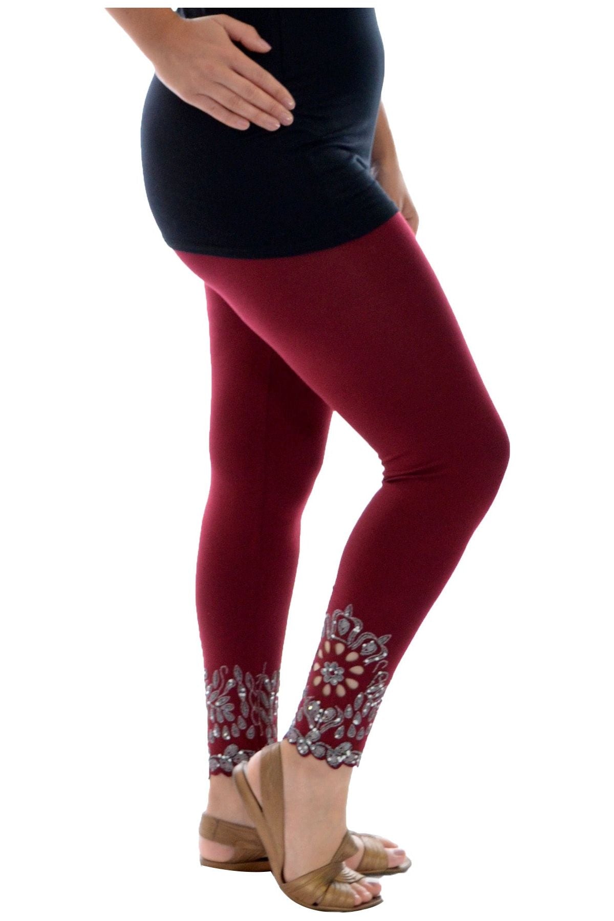 Sequin Scallop Beaded Flower Petal Leggings For Women  - Dropwear